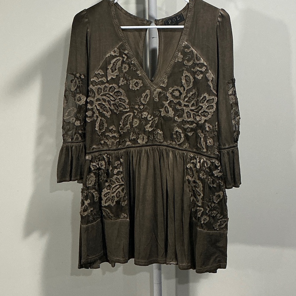 POL Women's Dark Olive Lace Blouse/Dress